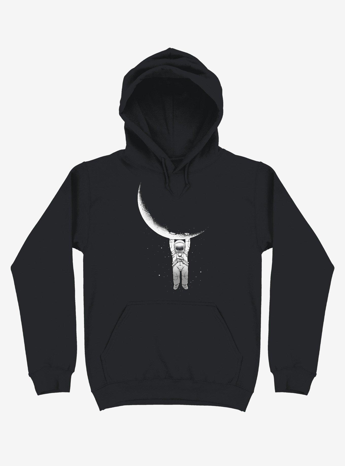 Astronaut Holding On To Moon Black Hoodie, BLACK, hi-res