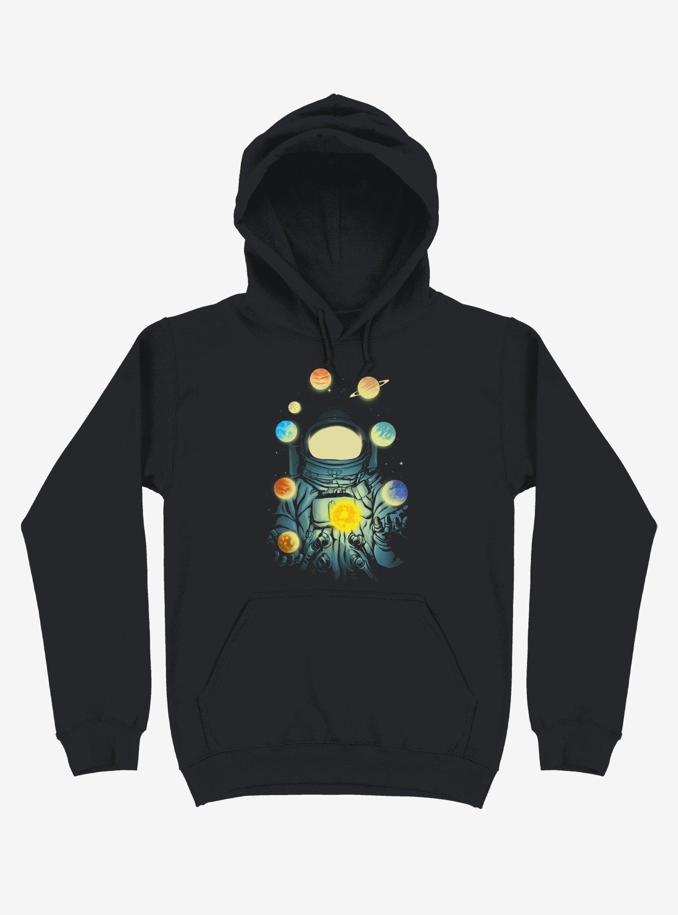 Astronaut Juggling Planets Black Hoodie, BLACK, hi-res