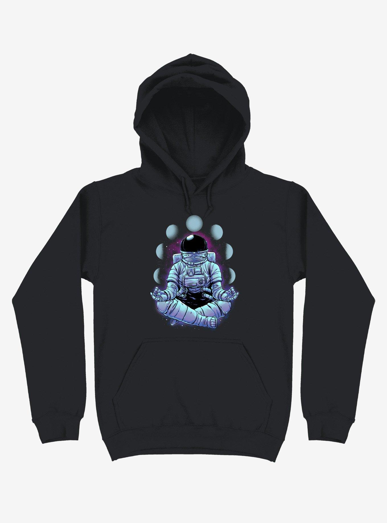 Astronaut Meditation Black Hoodie, BLACK, hi-res