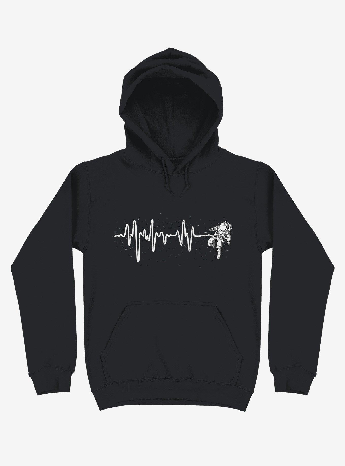 Astronaut Space Heartbeat Black Hoodie, BLACK, hi-res