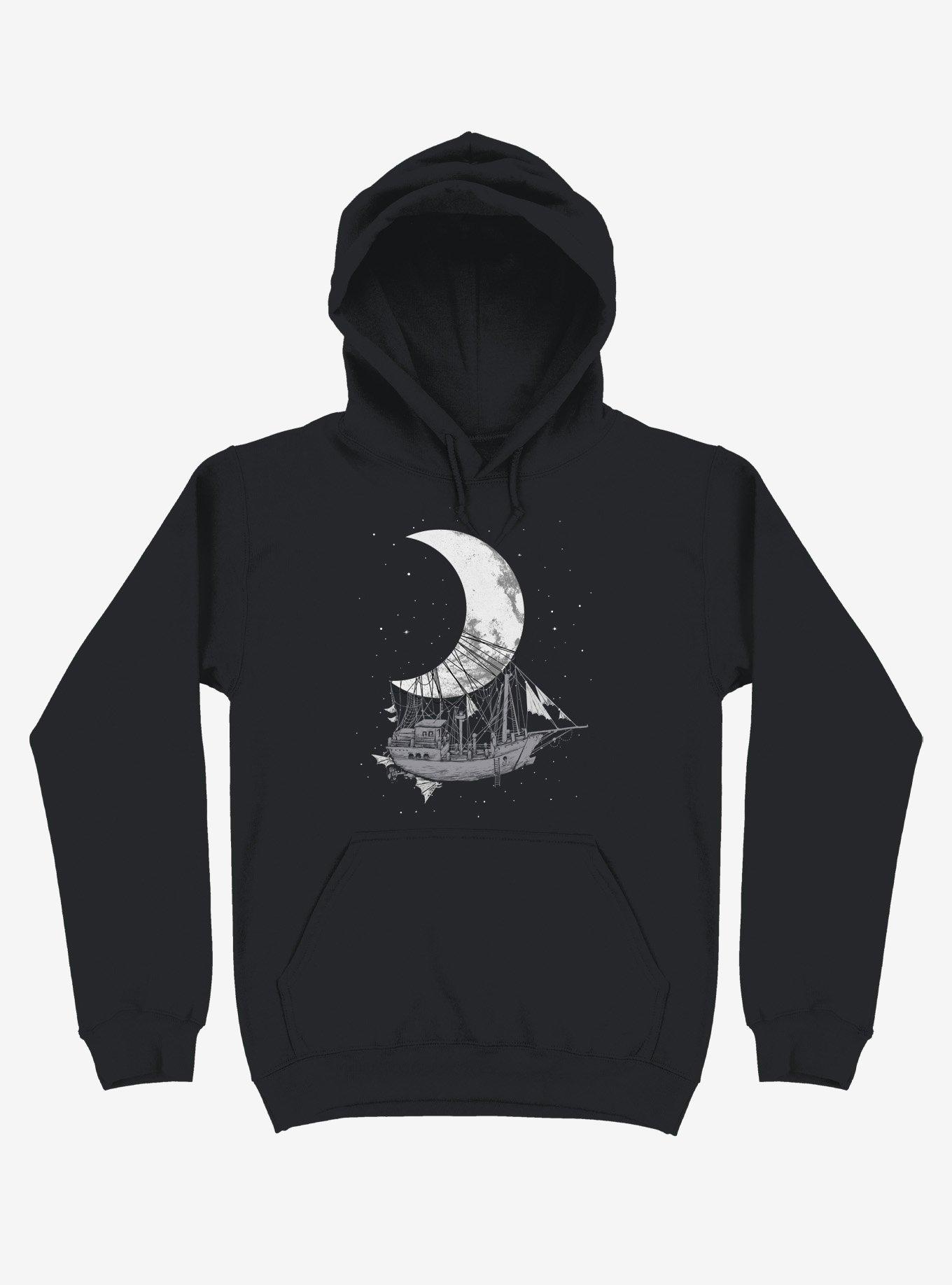Ship Capturing Moon Black Hoodie, , hi-res