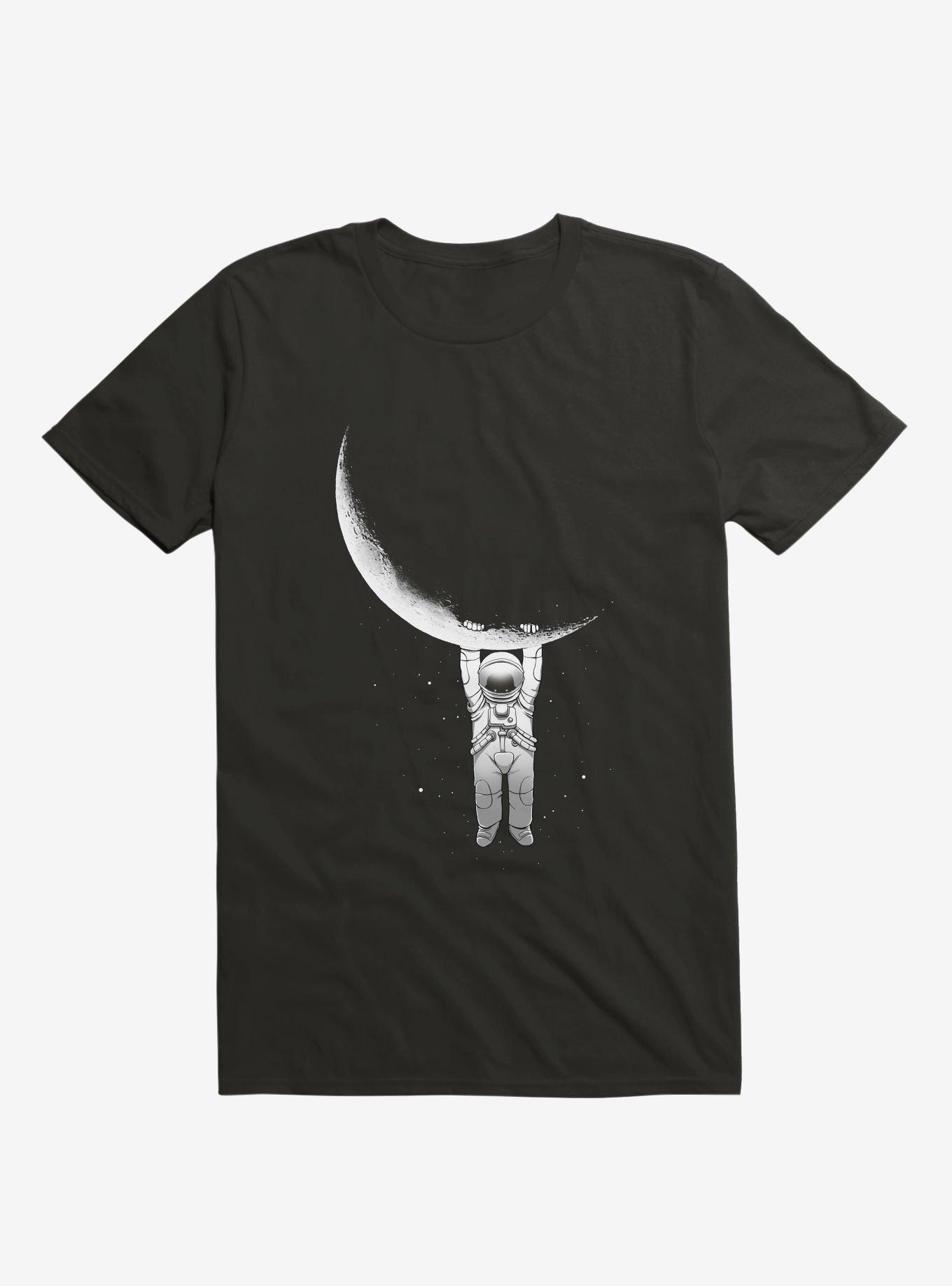 Astronaut Holding On To Moon Black T-Shirt, BLACK, hi-res