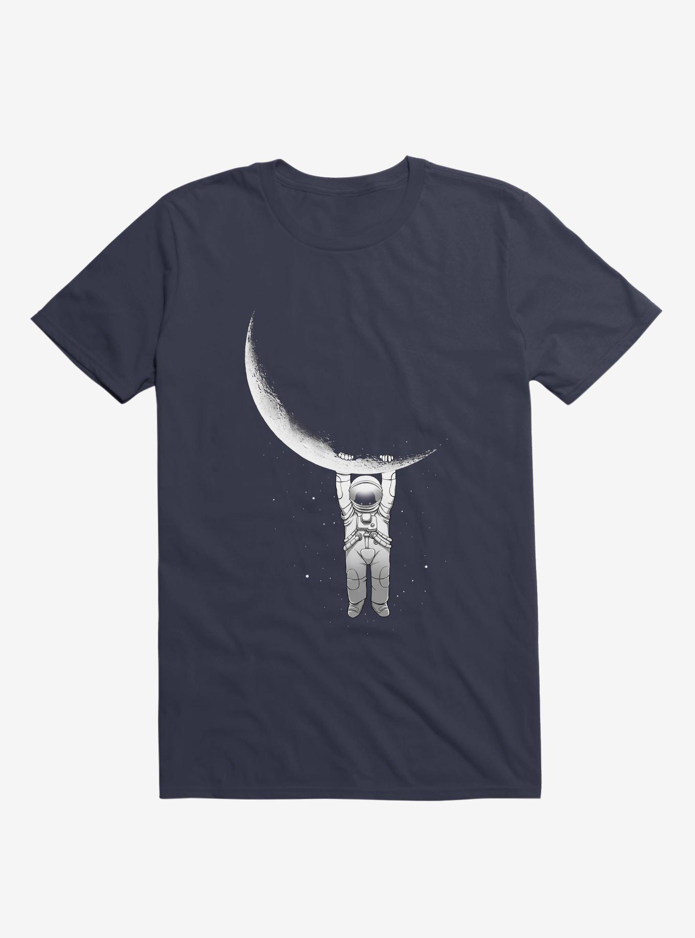 Astronaut Holding On To Moon Navy Blue T-Shirt, NAVY, hi-res