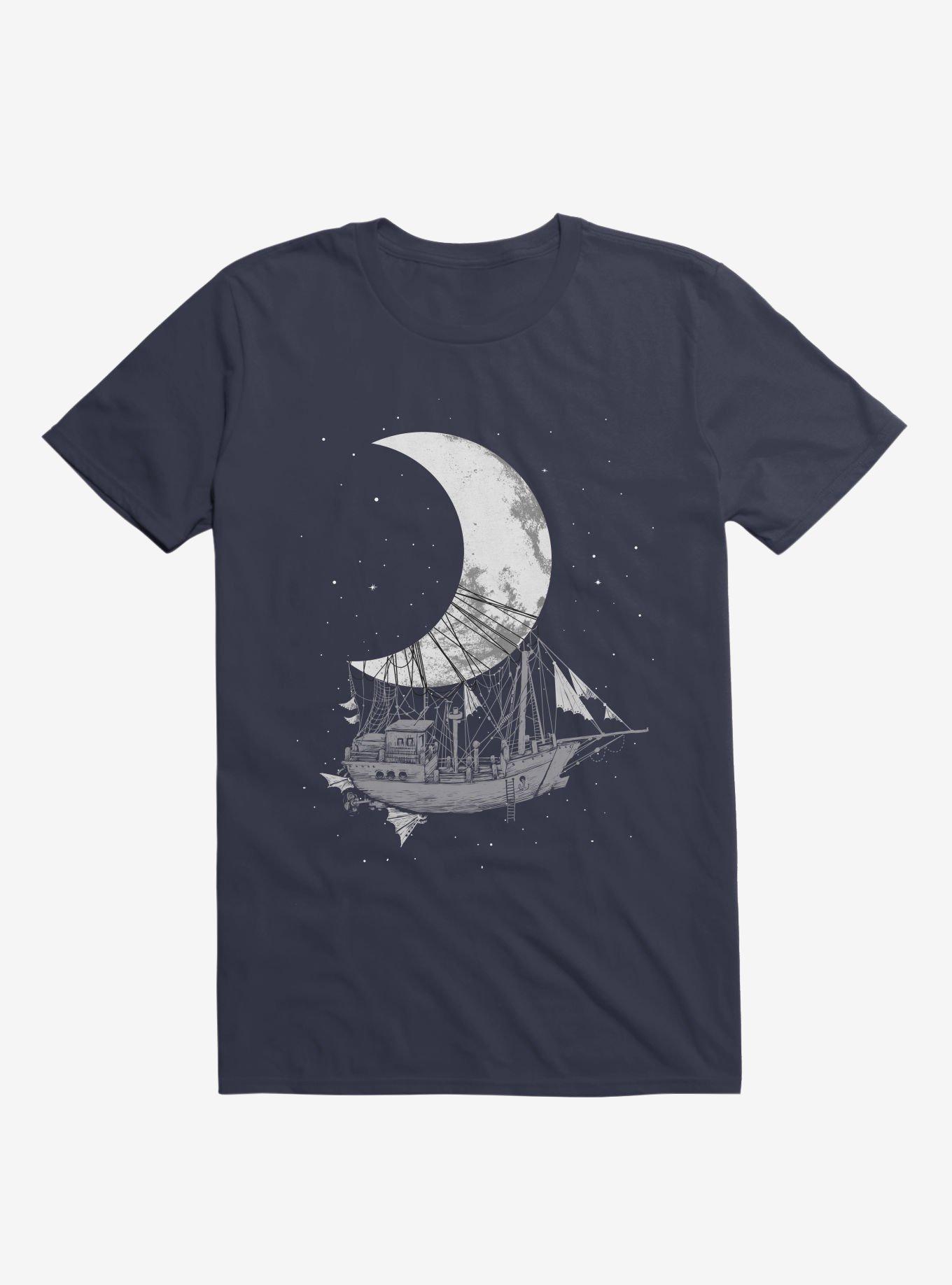 Ship Capturing Moon Navy Blue T-Shirt, , hi-res