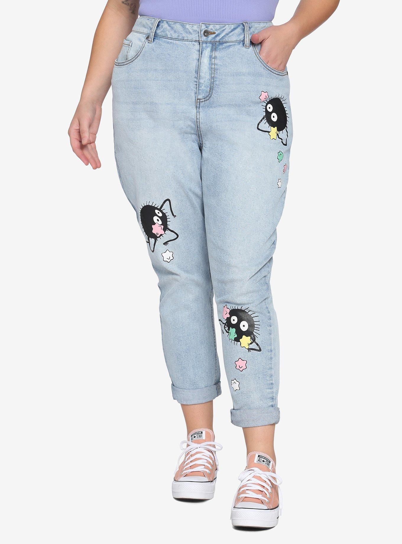 Studio Ghibli Spirited Away Soot Sprites Denim Mom Jeans Plus Size 