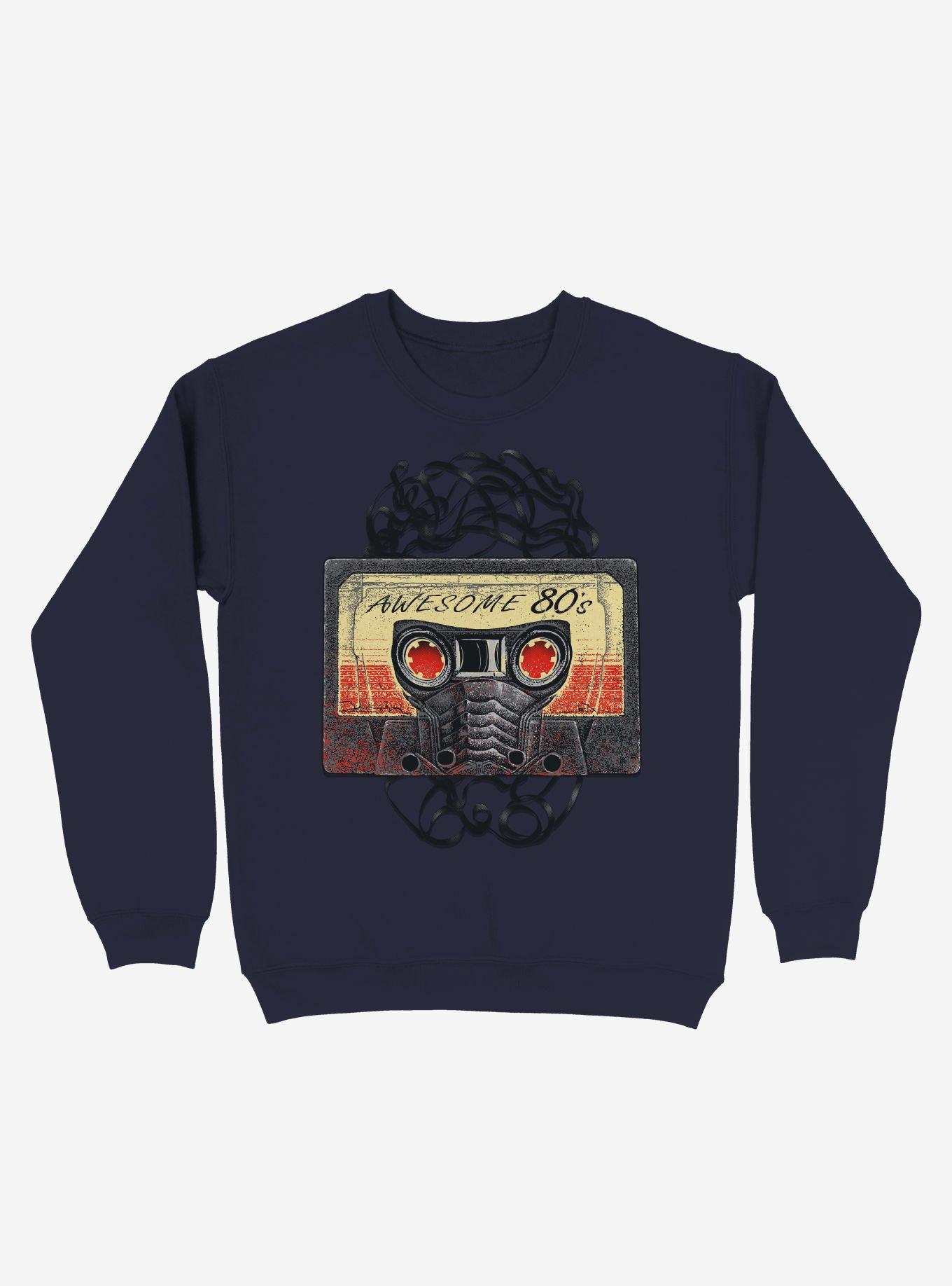 Awesome 80's Mixtape Navy Blue Sweatshirt, NAVY, hi-res