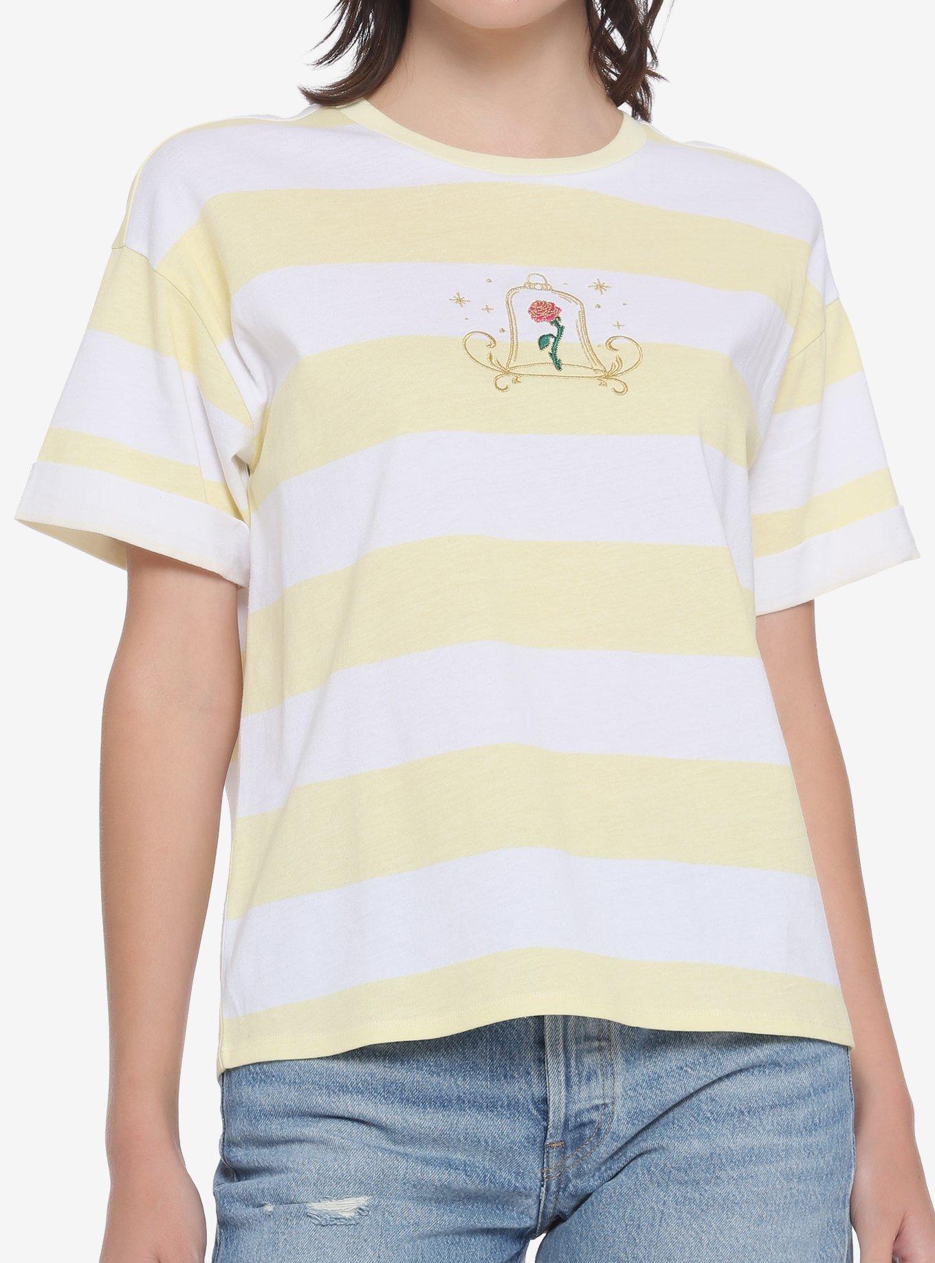 Disney Beauty And The Beast Rose Stripe Boyfriend Fit Girls T-Shirt, MULTI, hi-res