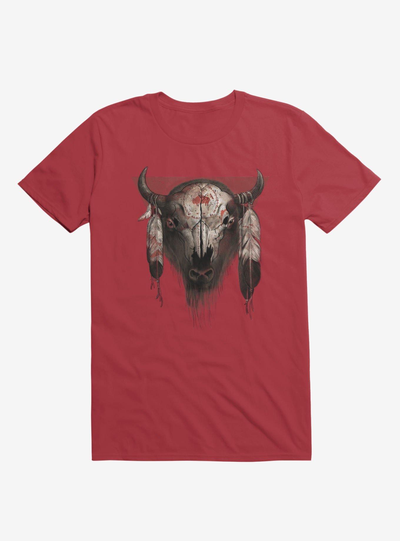 Tatanka Bison Head Red T-Shirt, RED, hi-res