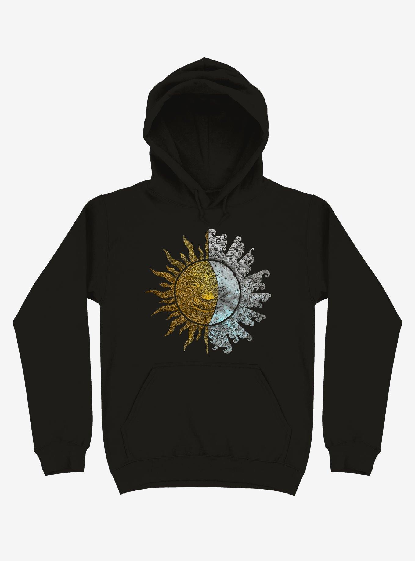 Sun And Moon Art Black Hoodie, BLACK, hi-res