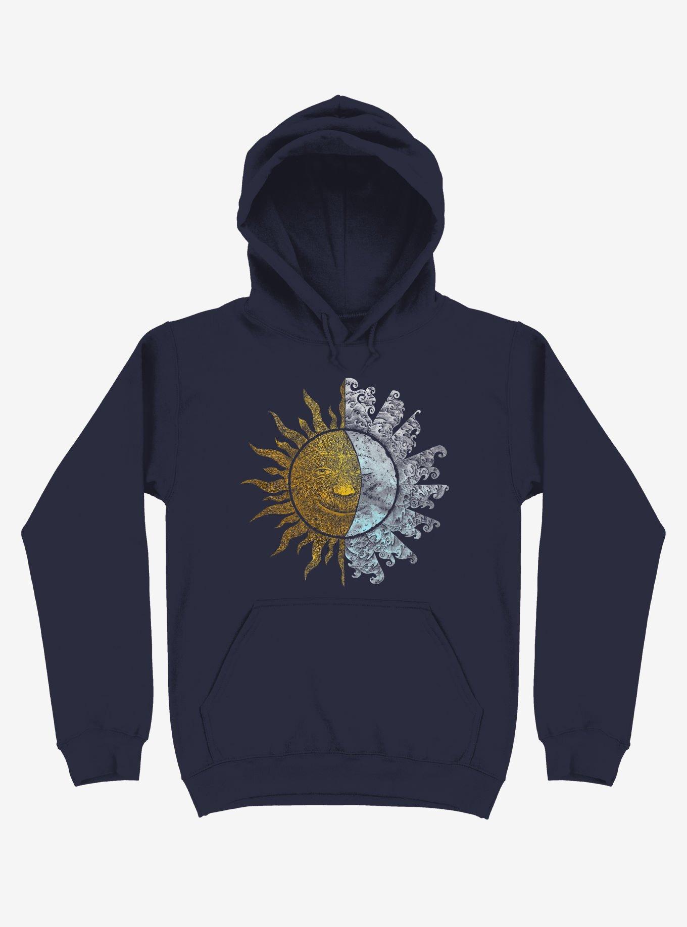 Sun And Moon Art Navy Blue Hoodie, , hi-res
