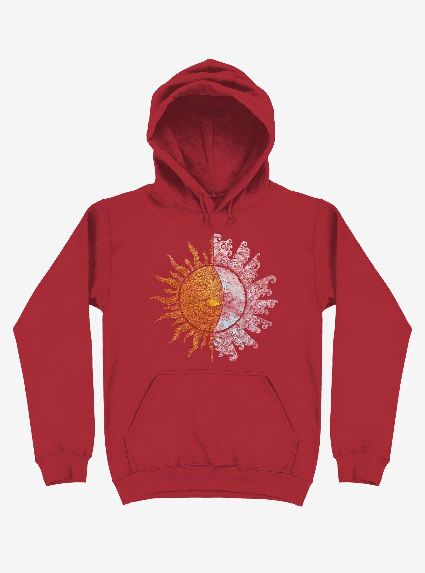 Sun And Moon Art Red Hoodie, RED, hi-res