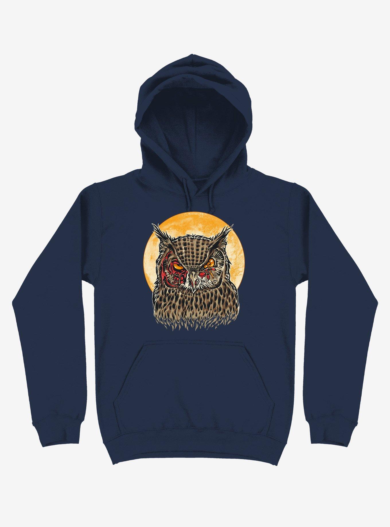 Zombie Blood Owl Navy Blue Hoodie, , hi-res