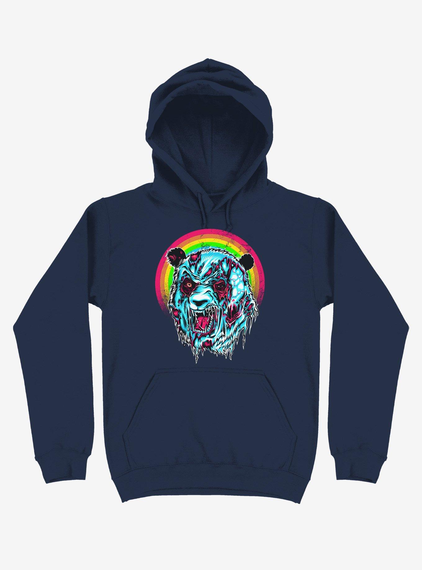 Zombie Blood Rainbow Panda Navy Blue Hoodie, , hi-res