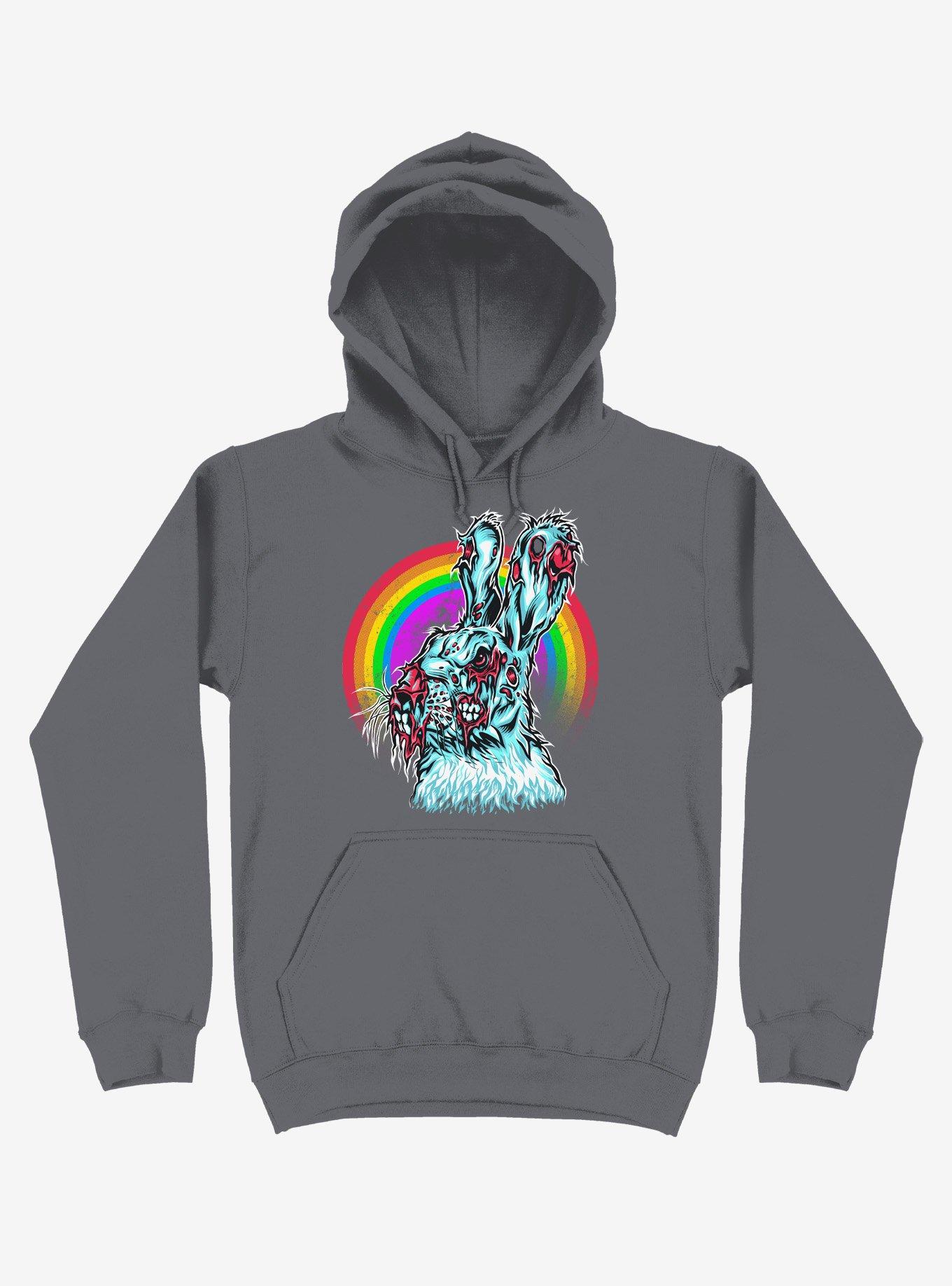 Zombie Blood Rainbow Rabbit Charcoal Grey Hoodie, CHARCOAL, hi-res