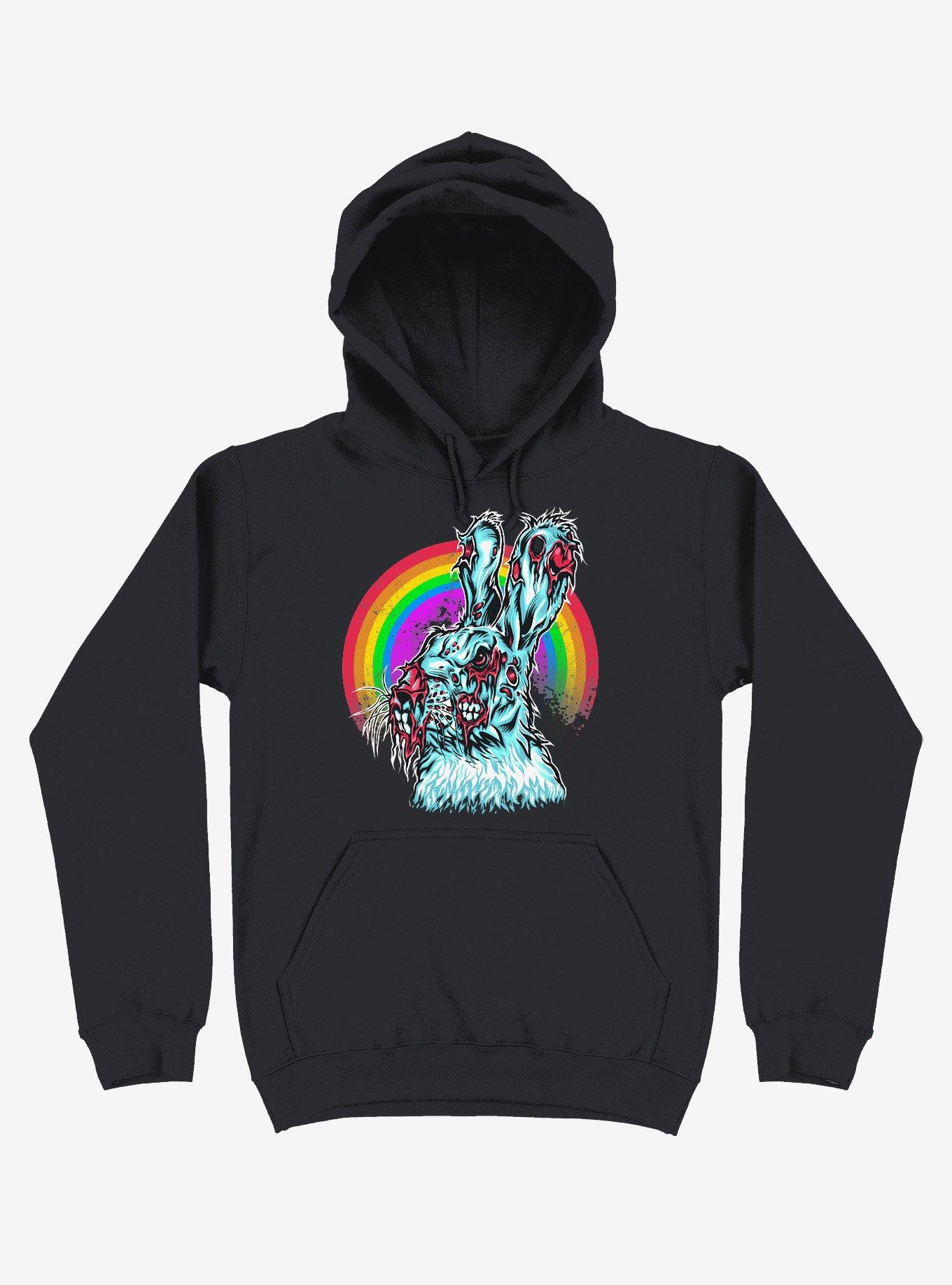 Zombie Blood Rainbow Rabbit Black Hoodie, BLACK, hi-res