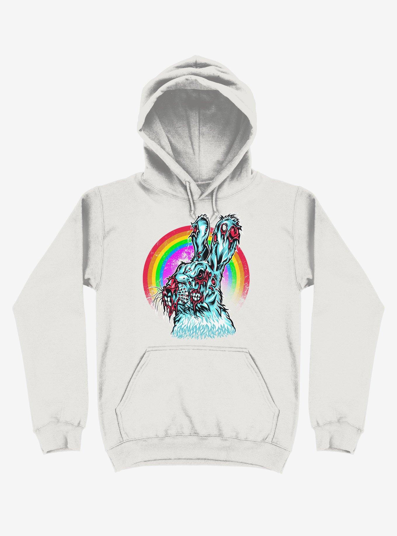 Zombie Blood Rainbow Rabbit White Hoodie, WHITE, hi-res