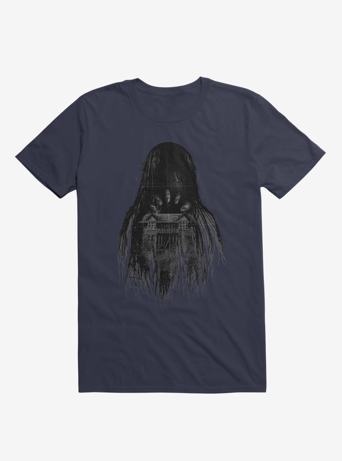 Long Horror Haunted House Hair Navy Blue T-Shirt, , hi-res