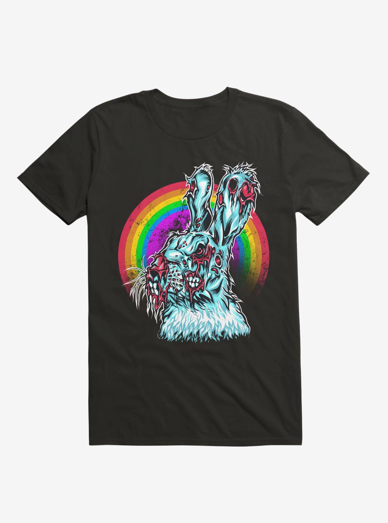 Zombie Blood Rainbow Rabbit Black T-Shirt, BLACK, hi-res