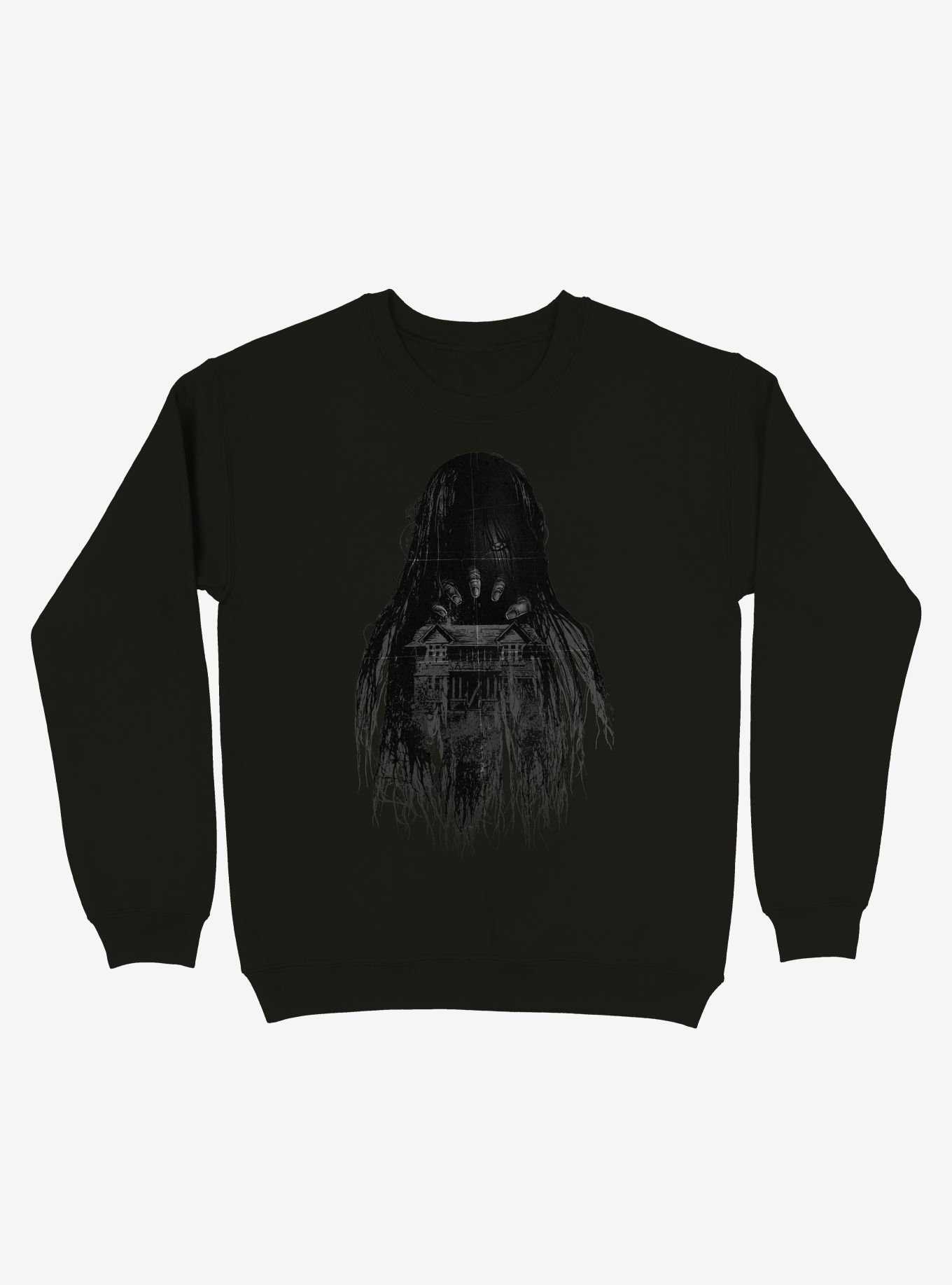 Long Horror Haunted House Hair Black Sweatshirt, , hi-res