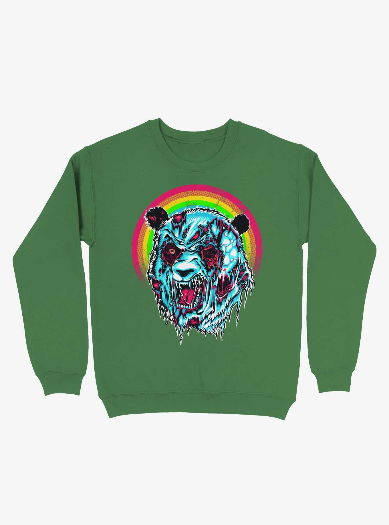 Zombie Blood Rainbow Panda Kelly Green Sweatshirt, , hi-res