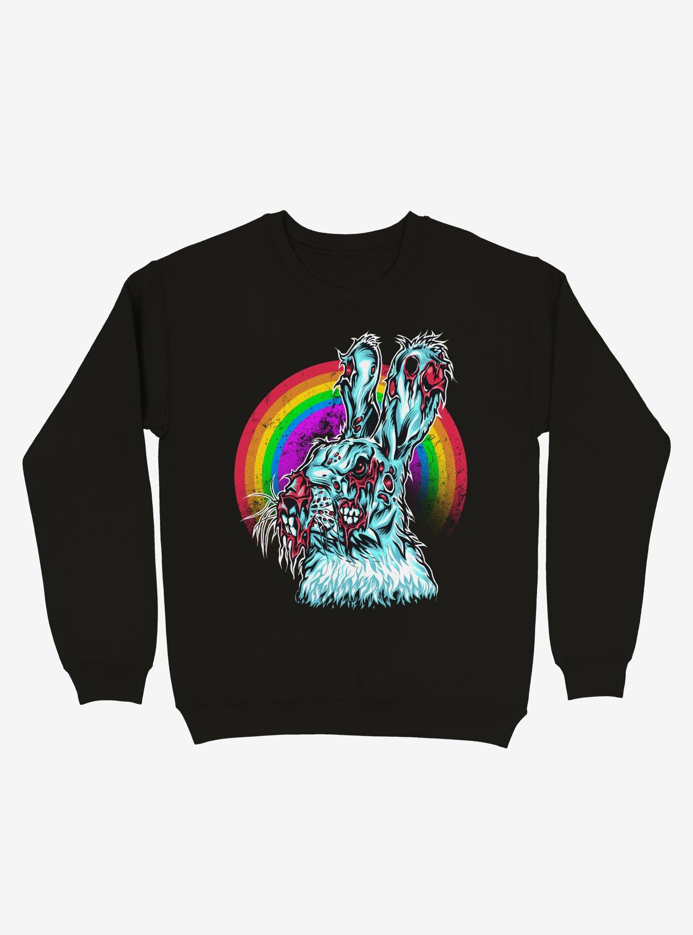 Zombie Blood Rainbow Rabbit Black Sweatshirt, , hi-res
