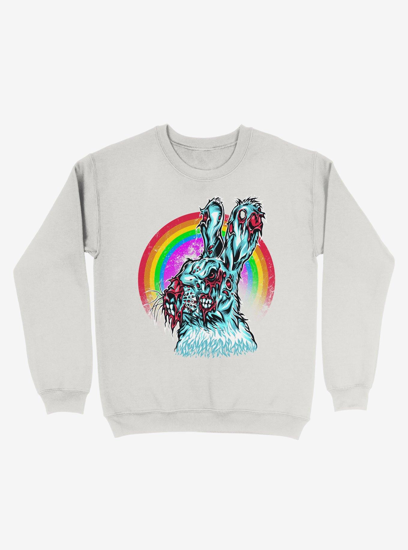 Zombie Blood Rainbow Rabbit White Sweatshirt, , hi-res