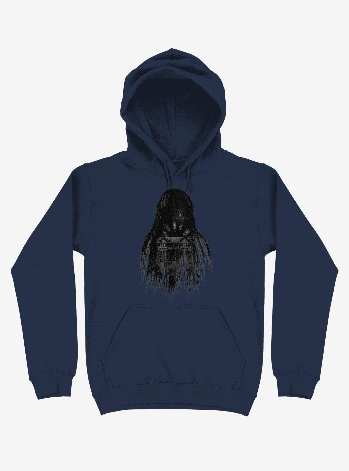 Long Horror Haunted House Hair Navy Blue Hoodie, , hi-res