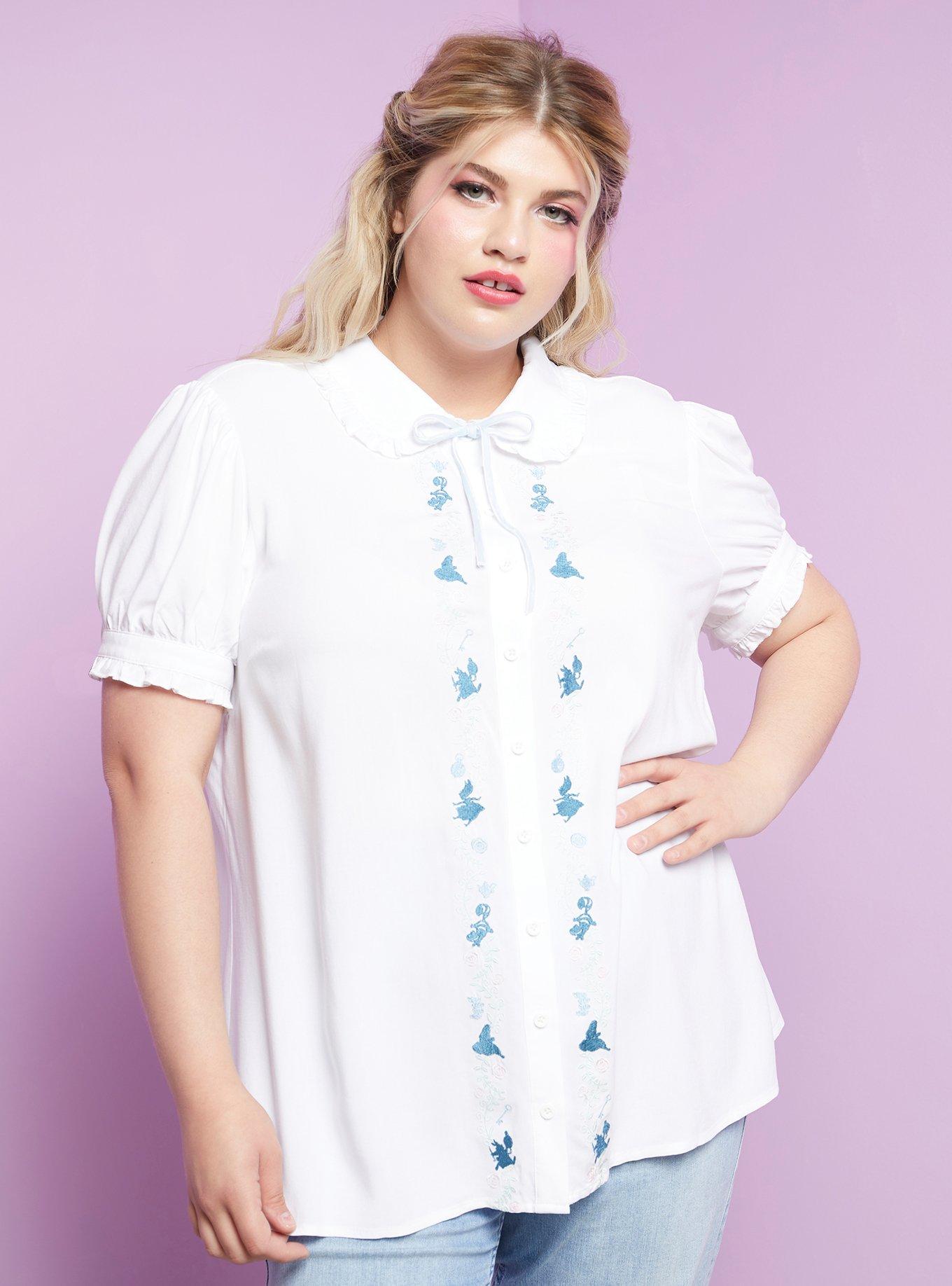Disney Alice In Wonderland Embroidered Girls Button-Up Top Plus Size, MULTI, hi-res
