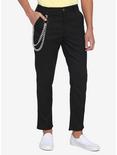 Black Slim Fit Pants With Detachable Chain, BLACK, hi-res