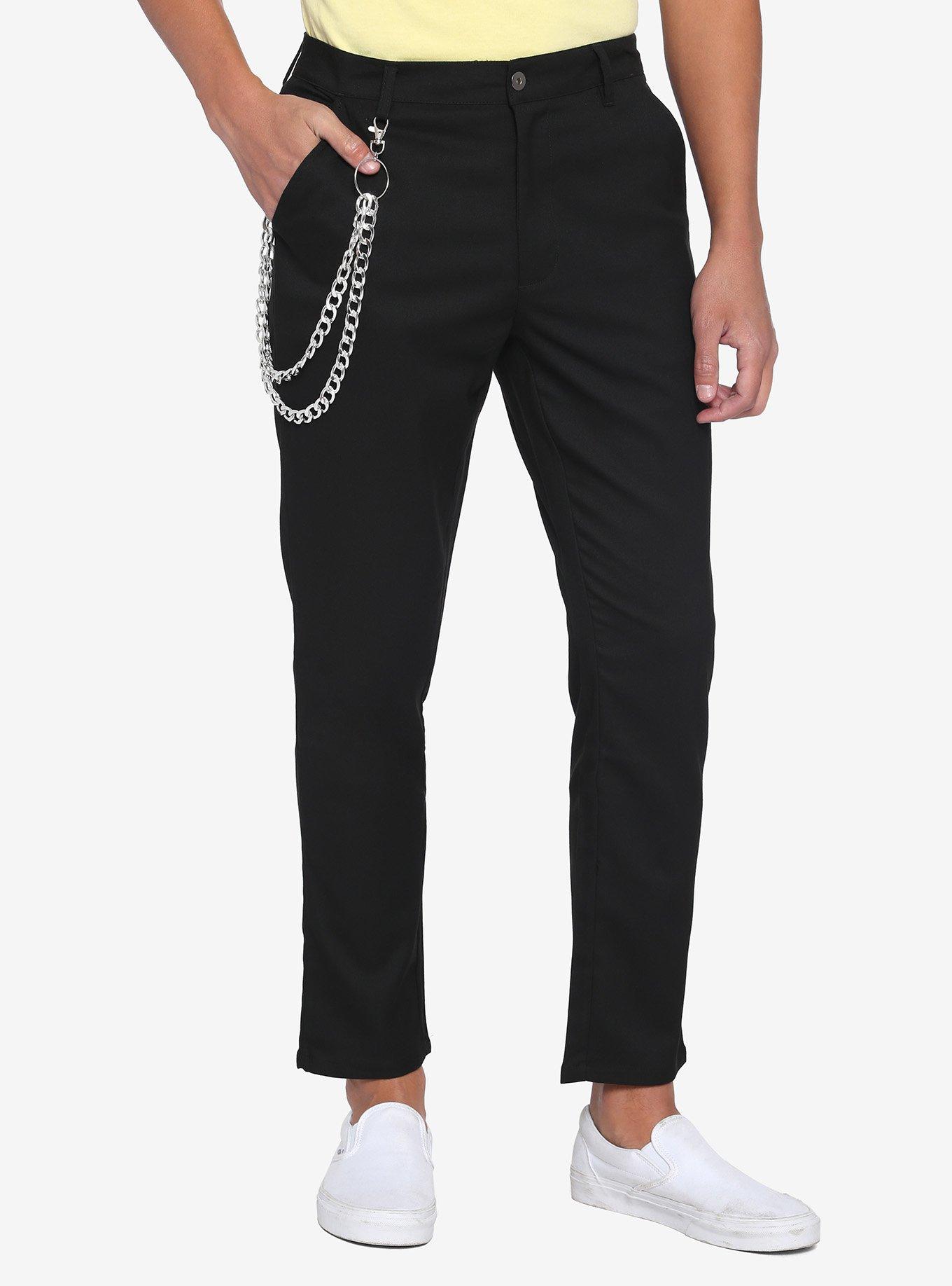 Black Slim Fit Pants With Detachable Chain