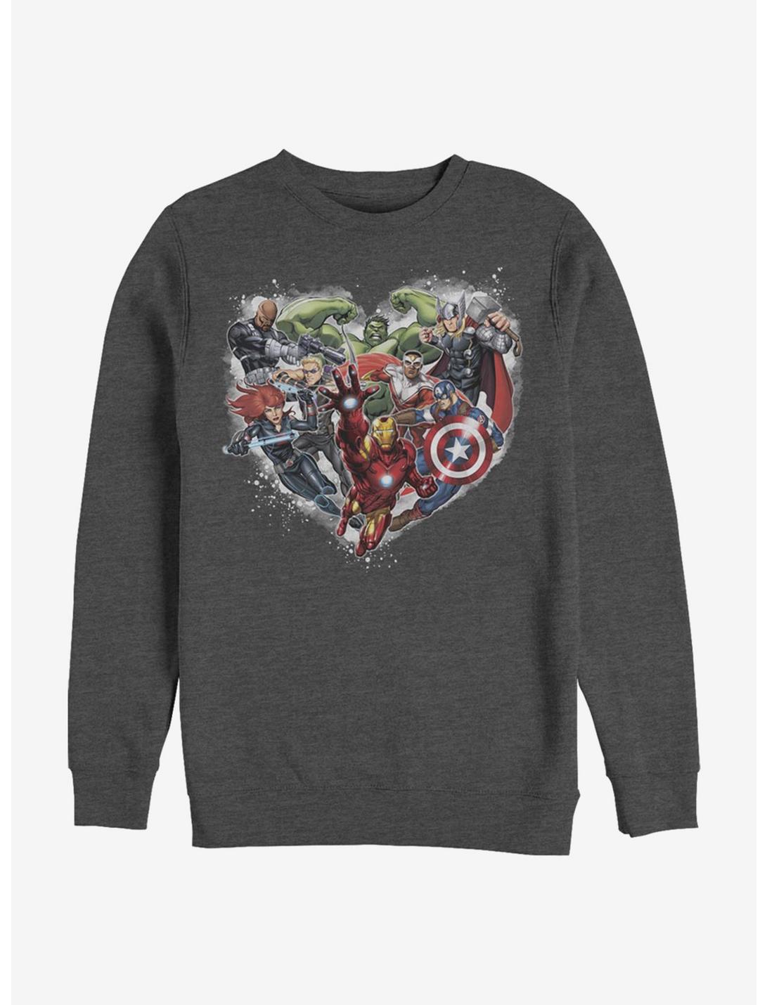 Marvel Avengers Avenger Heart Crew Sweatshirt, CHAR HTR, hi-res