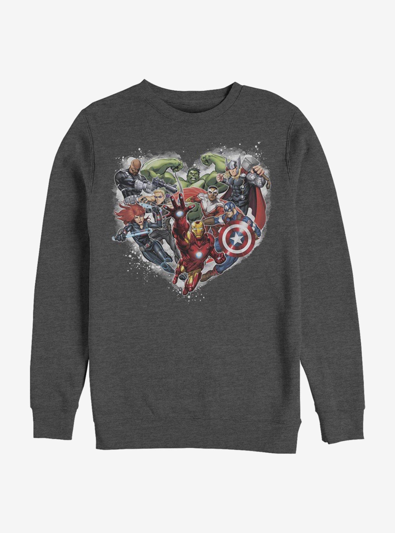 Marvel Avengers Avenger Heart Crew Sweatshirt, CHAR HTR, hi-res