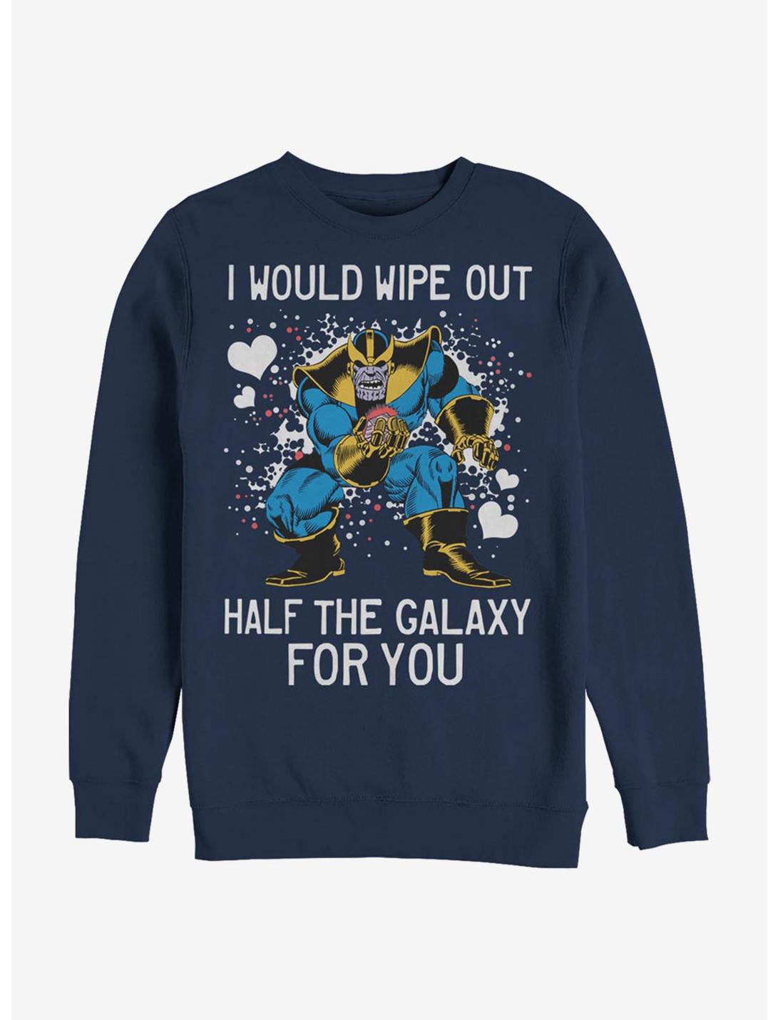 Marvel Avengers Thanos Wipe Galaxy Out Crew Sweatshirt, NAVY, hi-res