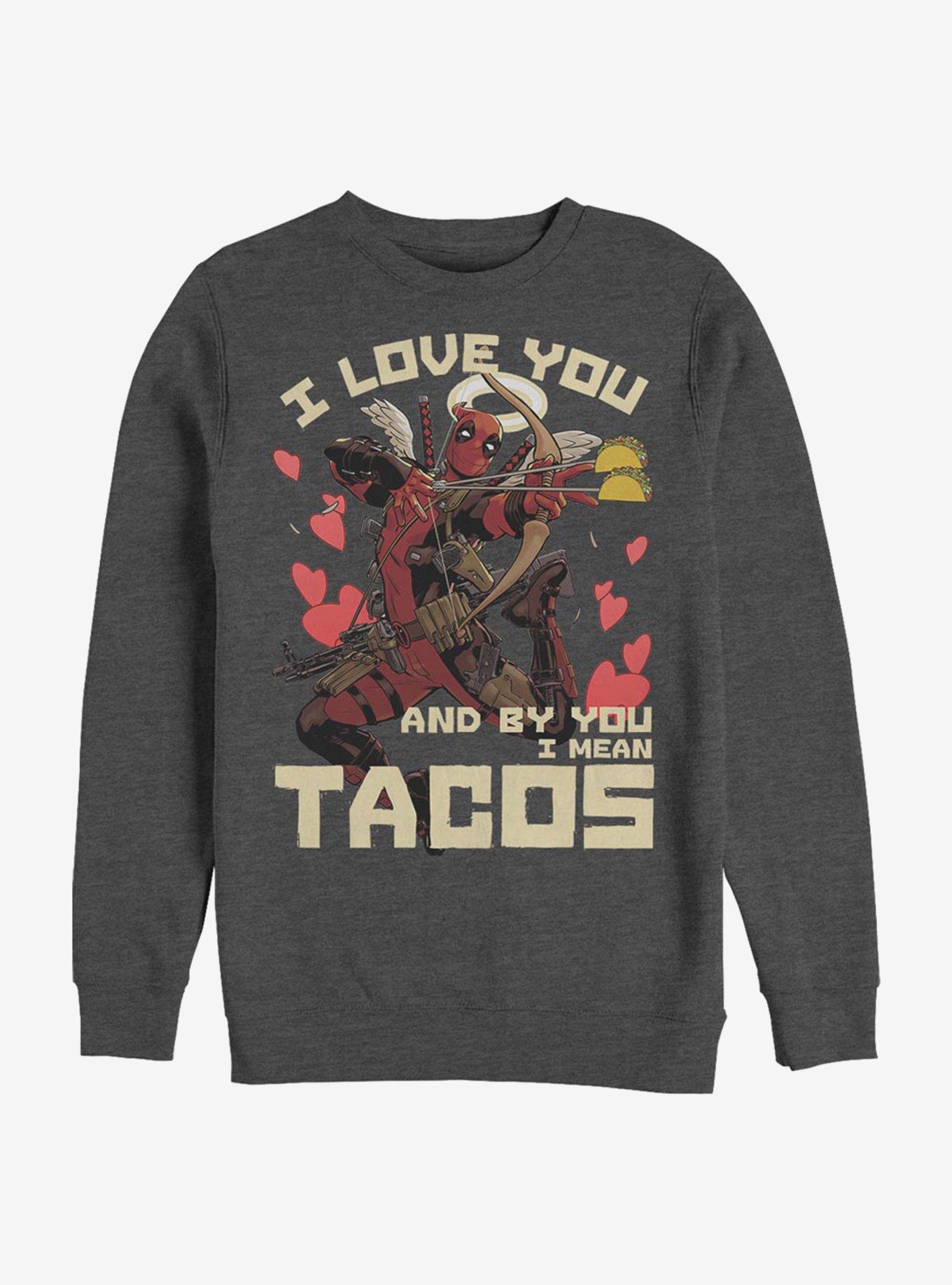 Marvel Deadpool Taco Love Crew Sweatshirt, CHAR HTR, hi-res