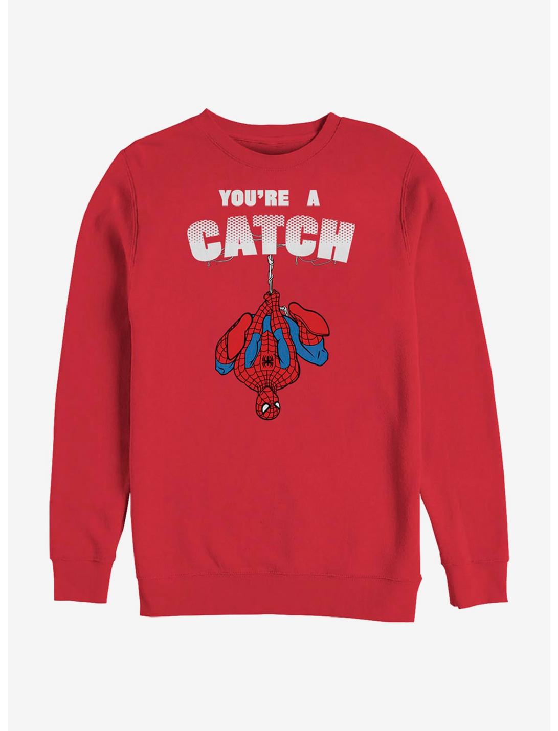 Marvel Spider-Man Catch Love Crew Sweatshirt, RED, hi-res