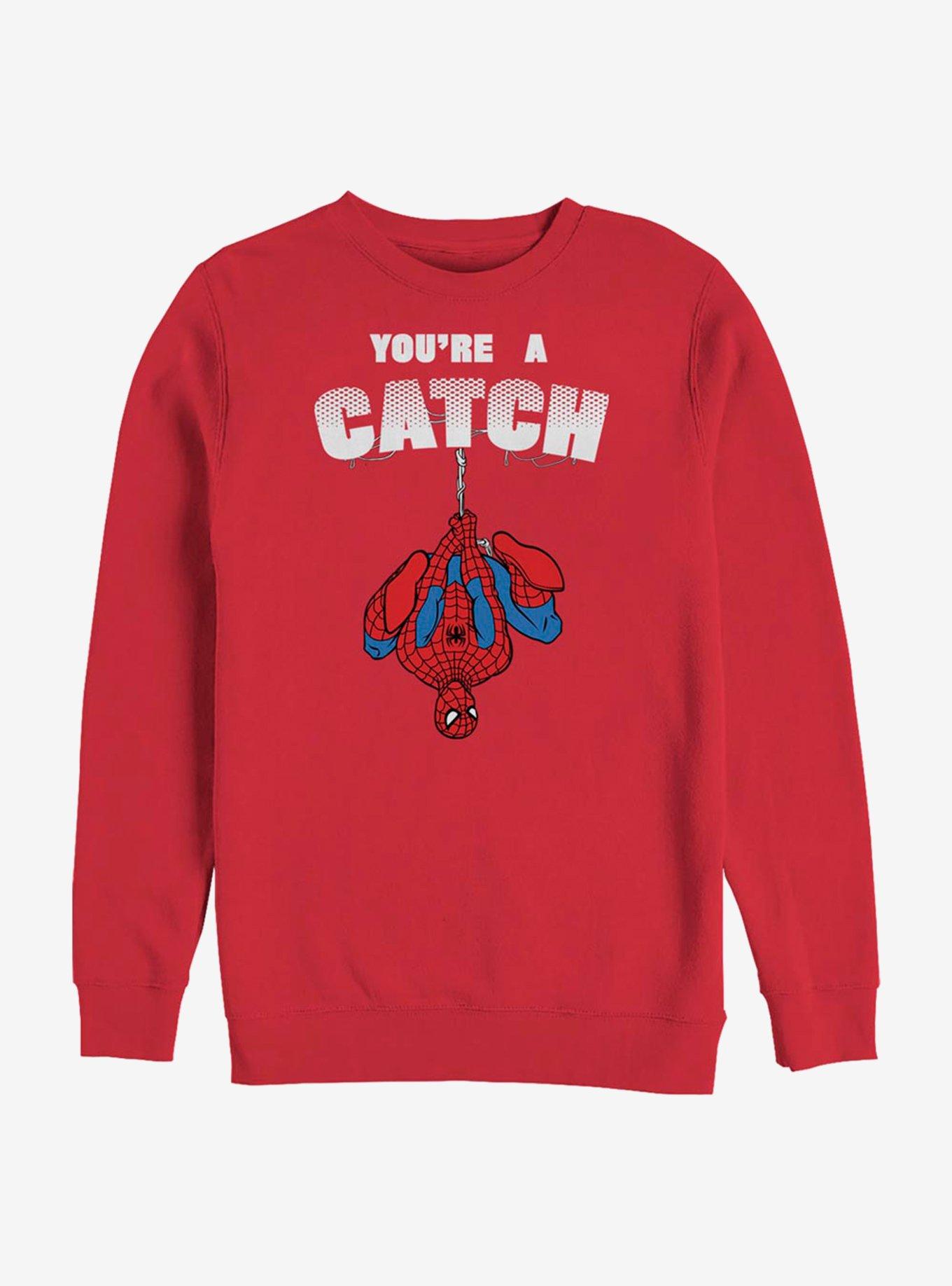 Marvel Spider-Man Catch Love Crew Sweatshirt, RED, hi-res