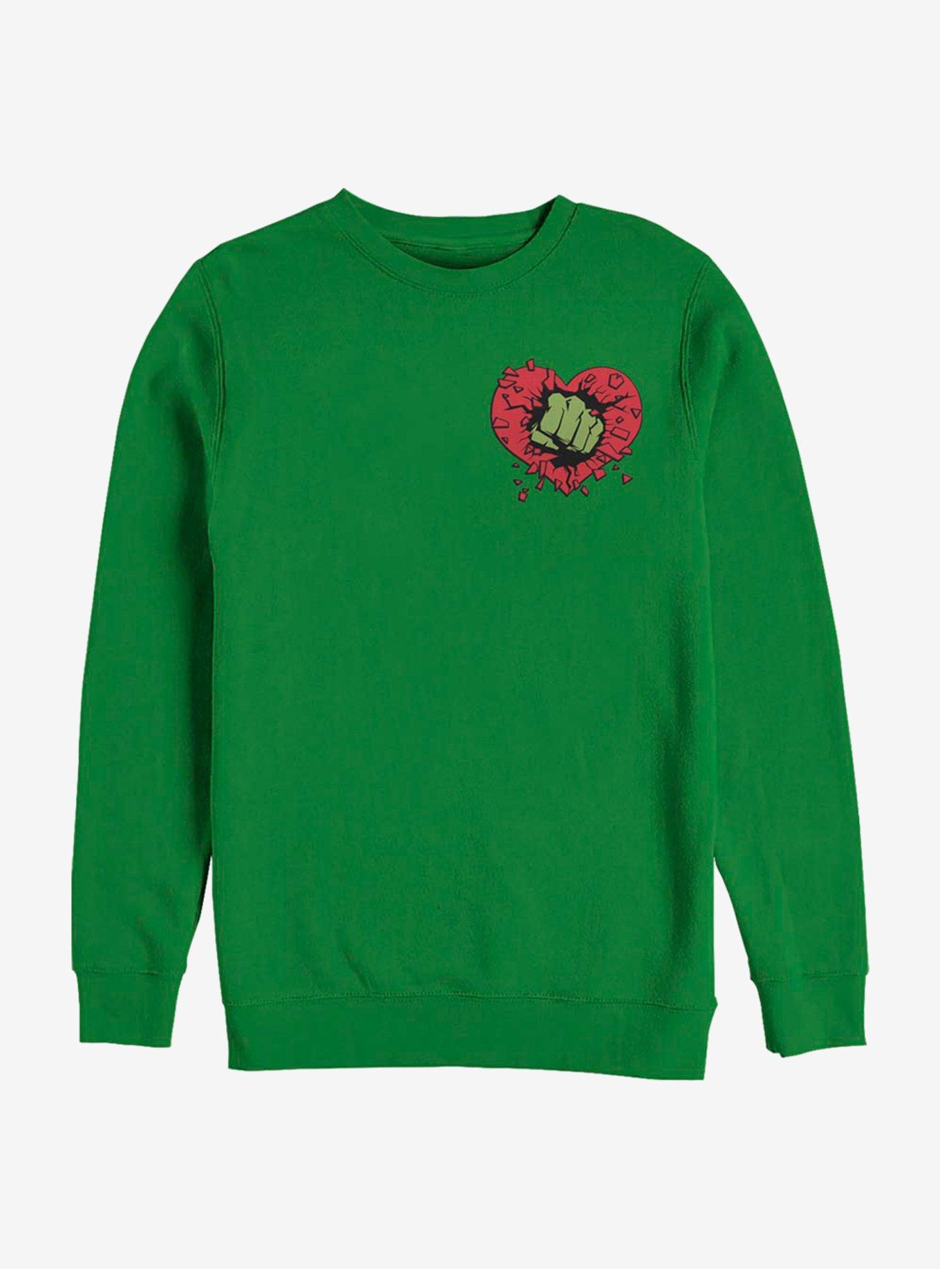 Marvel The Hulk Smash Heart Crew Sweatshirt, KELLY, hi-res