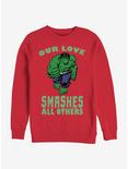 Marvel The Hulk Smashing Love Crew Sweatshirt, RED, hi-res