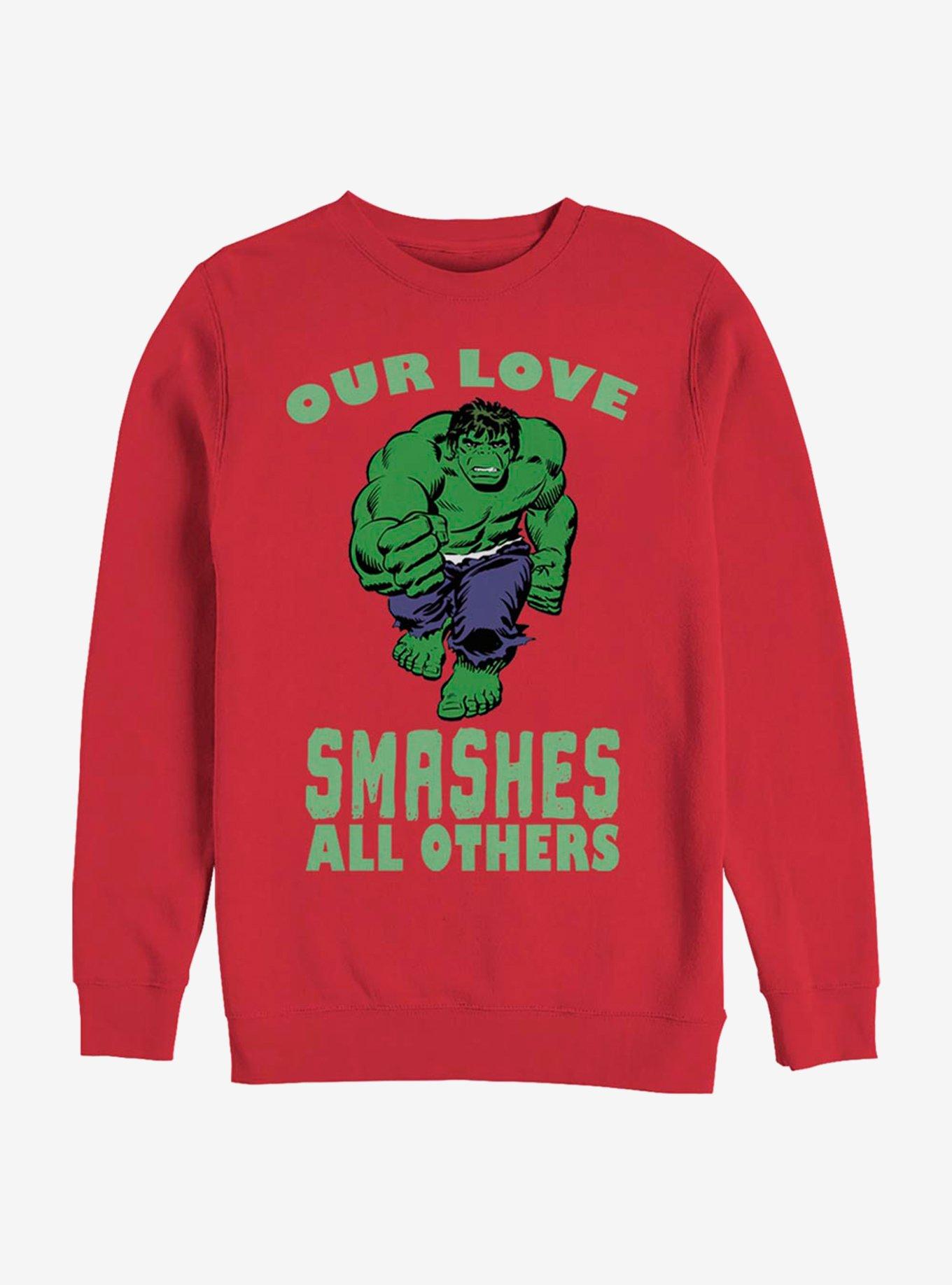 Marvel The Hulk Smashing Love Crew Sweatshirt, , hi-res