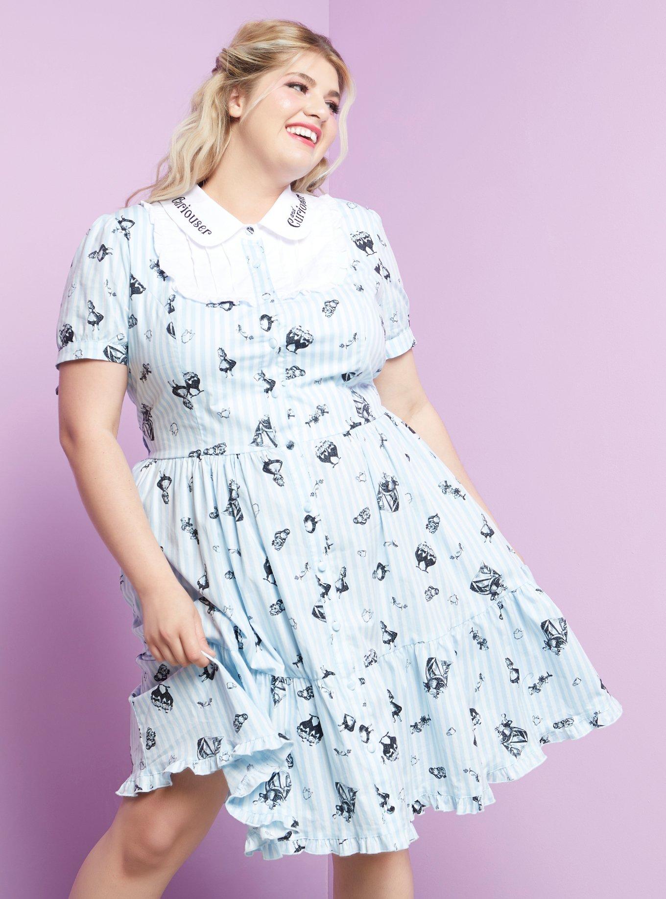 Disney Alice In Wonderland Curiouser & Curiouser Collared Dress Plus Size, MULTI, hi-res