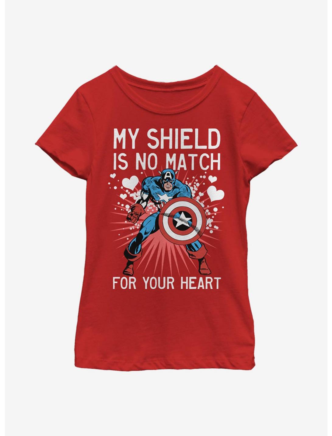 Marvel Captain America Heart Shield Youth Girls T-Shirt, RED, hi-res