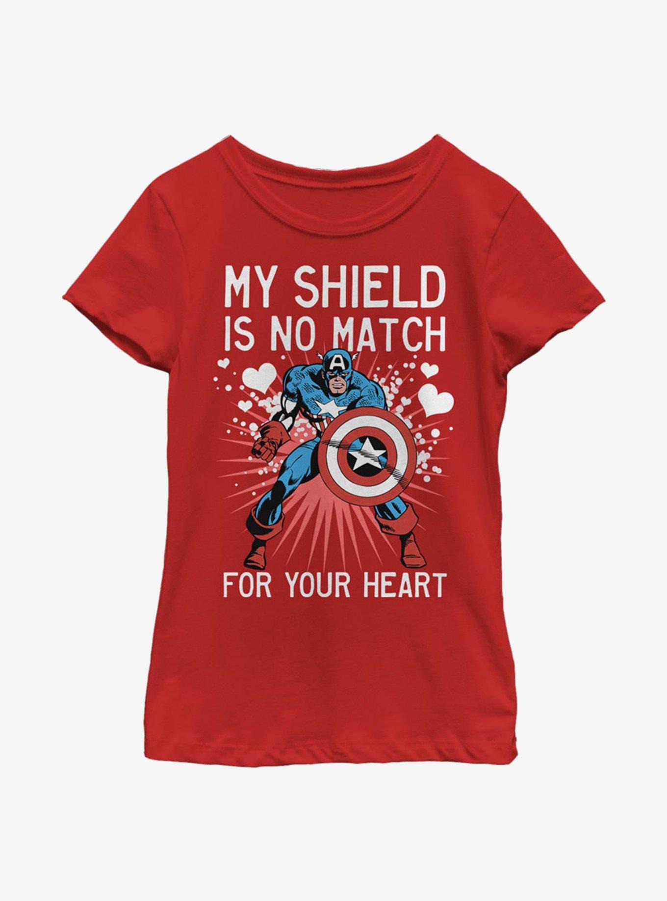Marvel Captain America Heart Shield Youth Girls T-Shirt, RED, hi-res