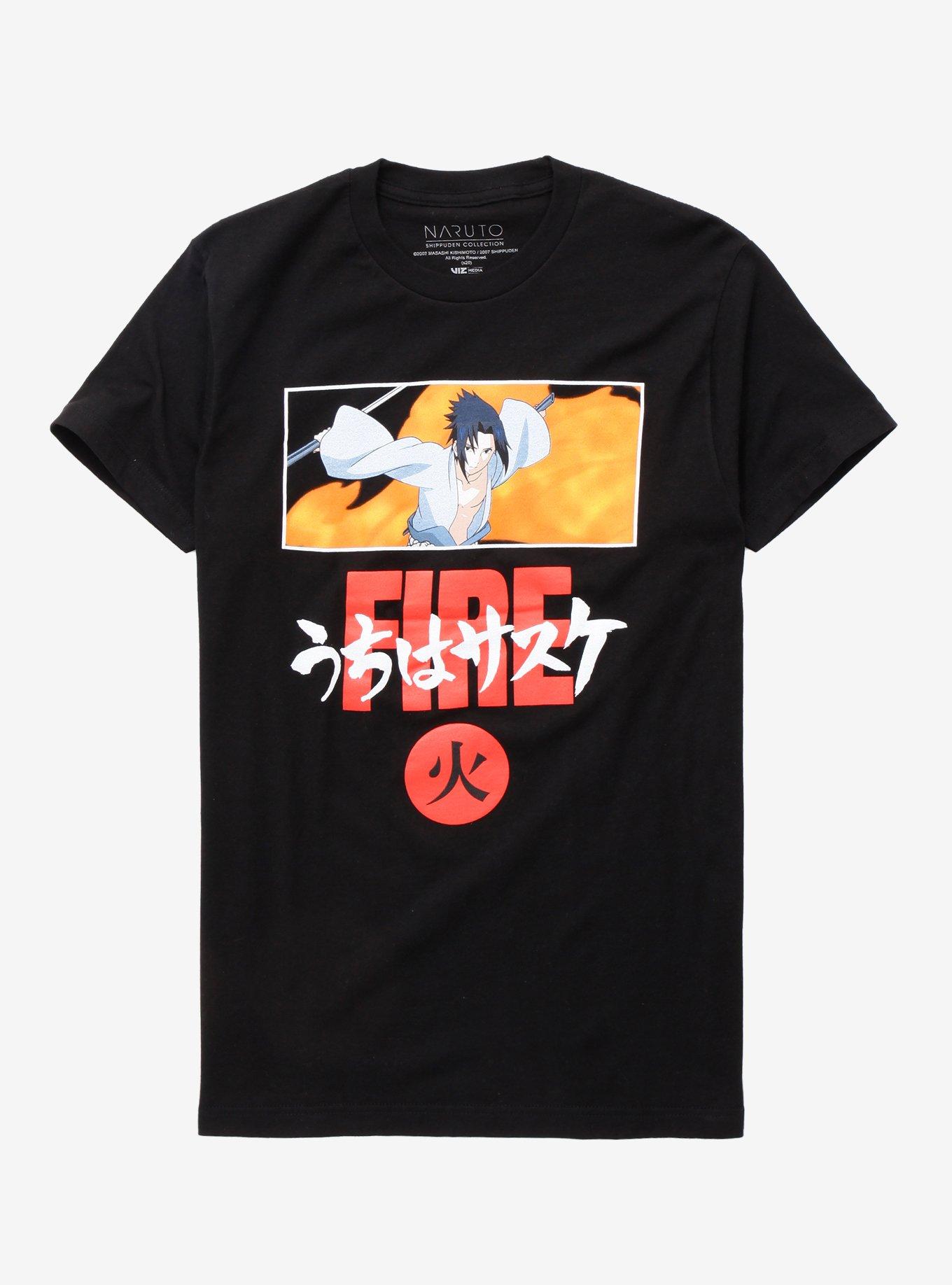 Naruto Shippuden Sasuke Fire T-Shirt, BLACK, hi-res