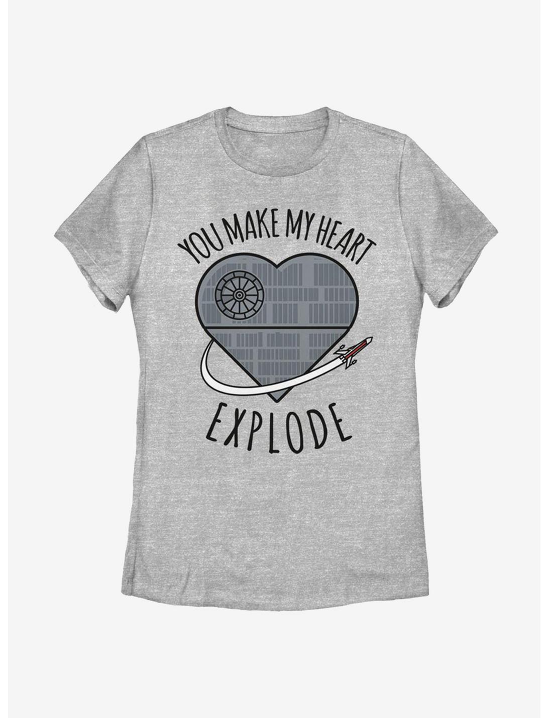 Star Wars Heart Explode Death Star Womens T-Shirt, ATH HTR, hi-res