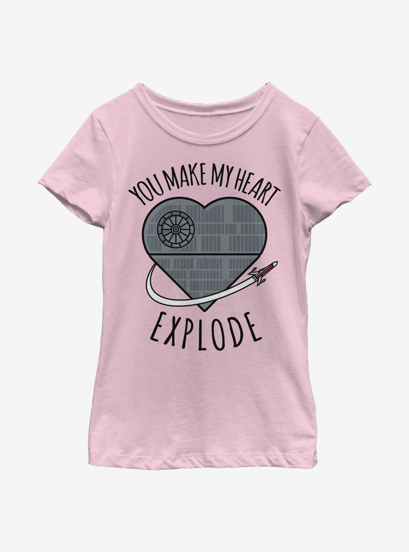 Star Wars Heart Explode Death Star Youth Girls T-Shirt, PINK, hi-res