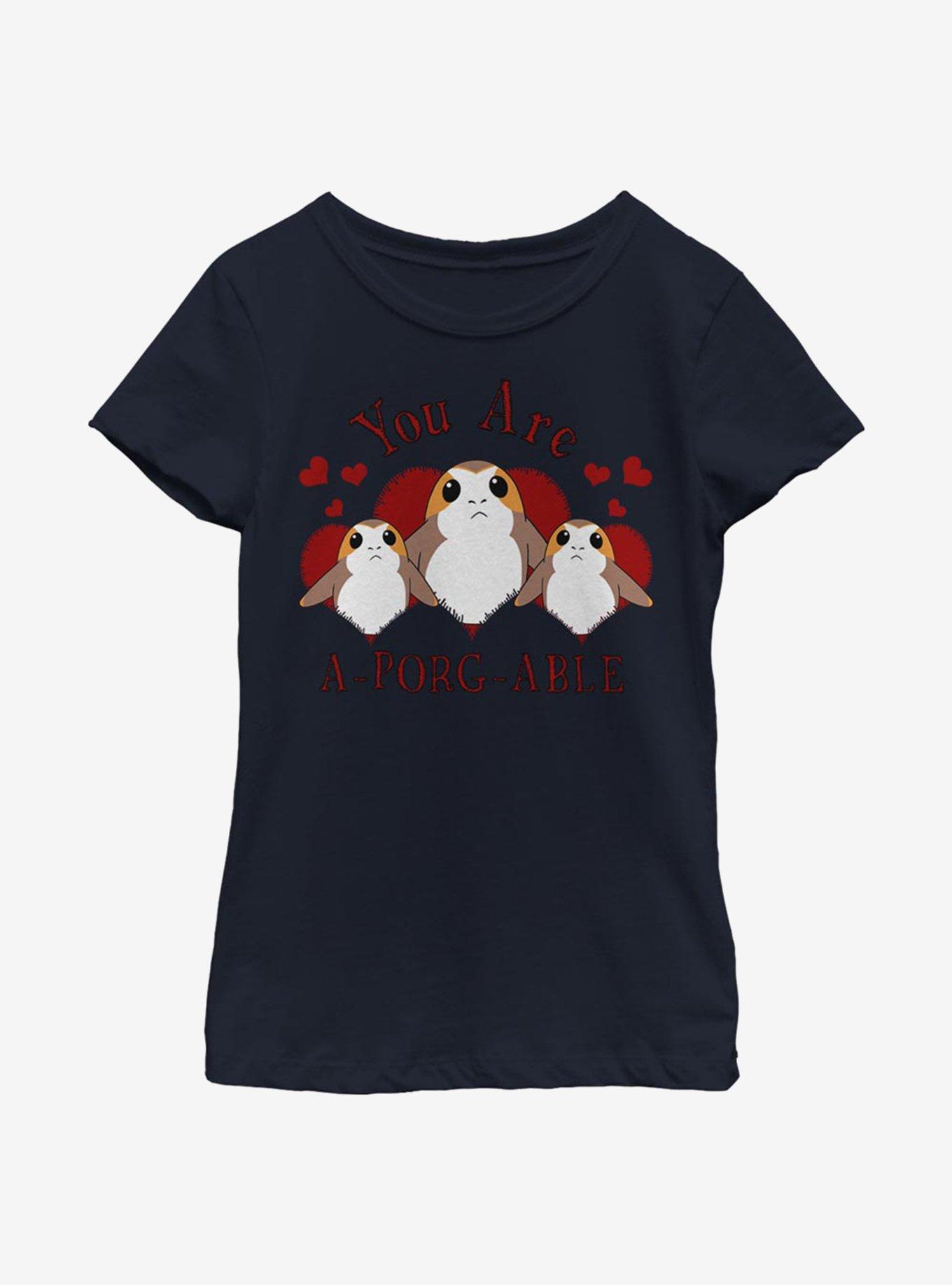 Star Wars A-Porg-Able Youth Girls T-Shirt, NAVY, hi-res