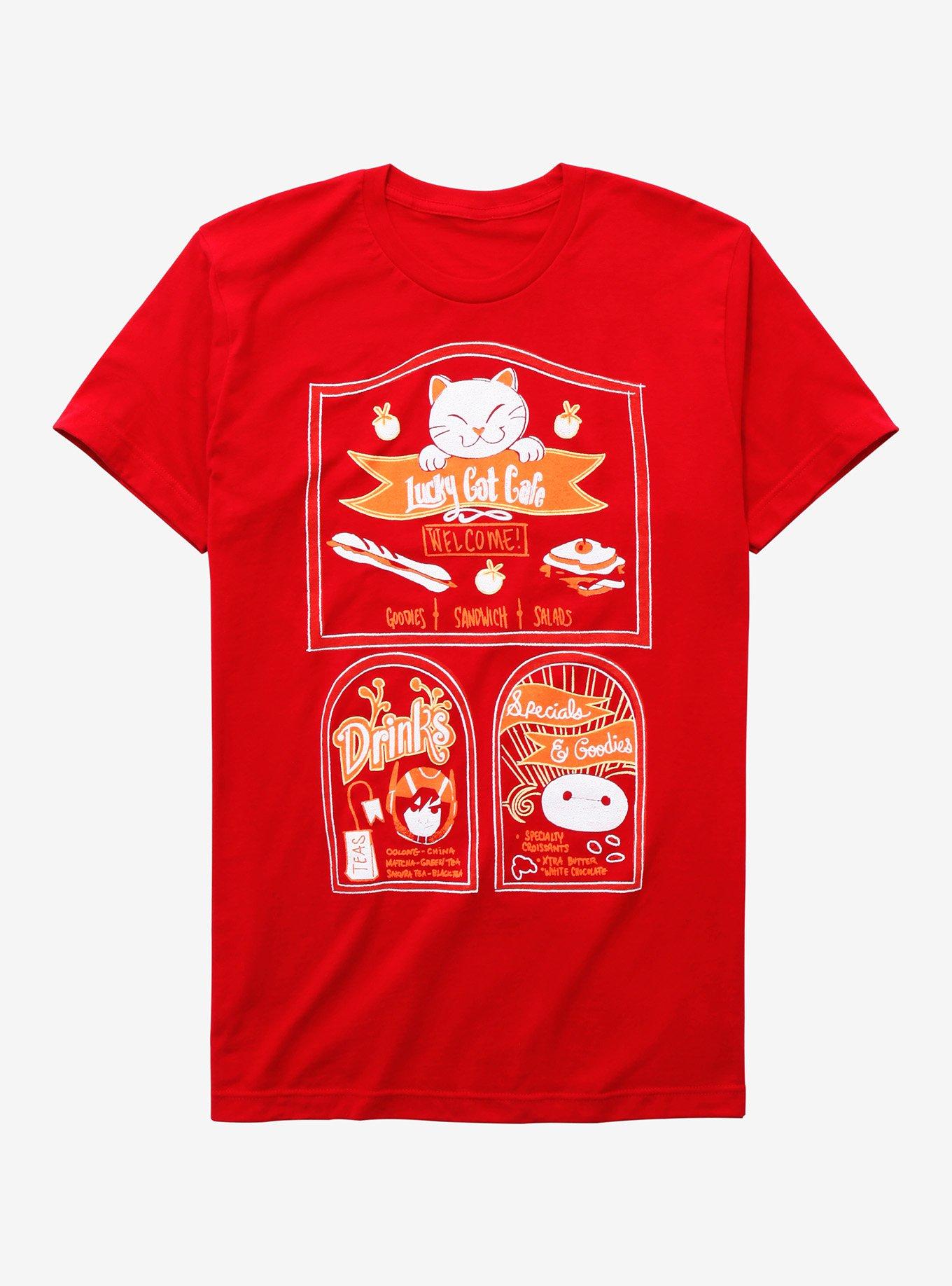 Disney Big Hero 6 Lucky Cat Cafe T-Shirt - BoxLunch Exclusive, RED, hi-res