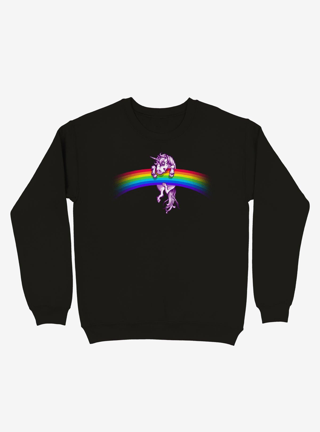 Unicorn Holding Rainbow Black Sweatshirt, , hi-res