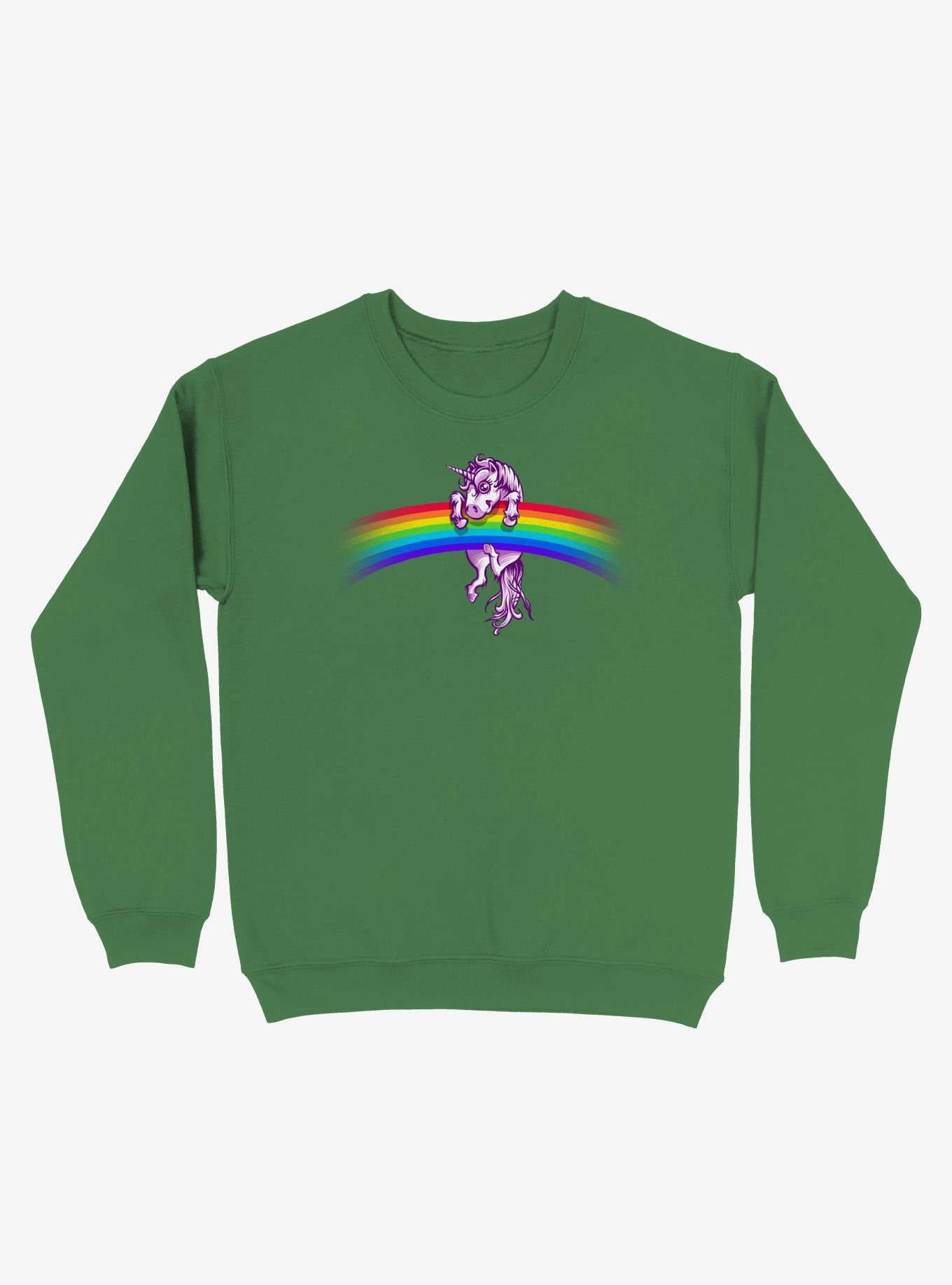 Unicorn Holding Rainbow Kelly Green Sweatshirt, , hi-res