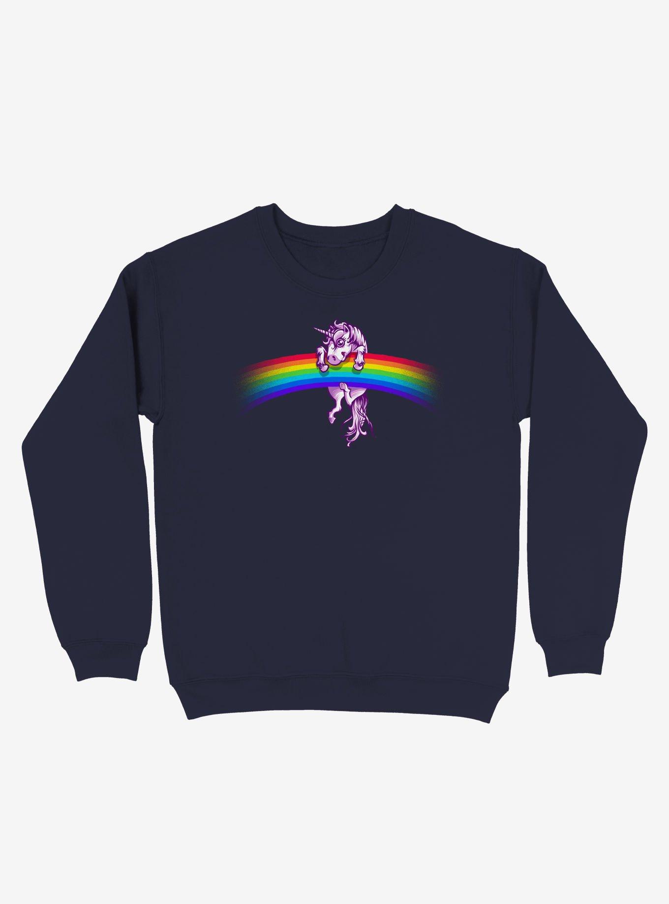 Unicorn Holding Rainbow Navy Blue Sweatshirt, NAVY, hi-res